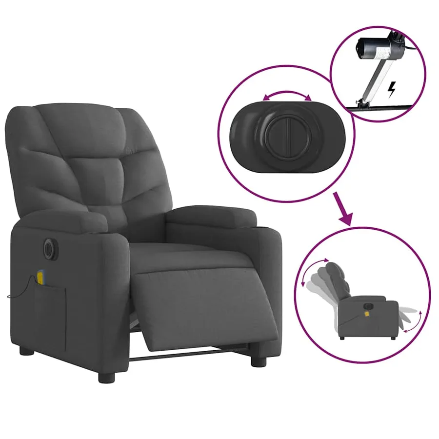 Fauteuil inclinable de massage électrique gris foncé tissu - 6