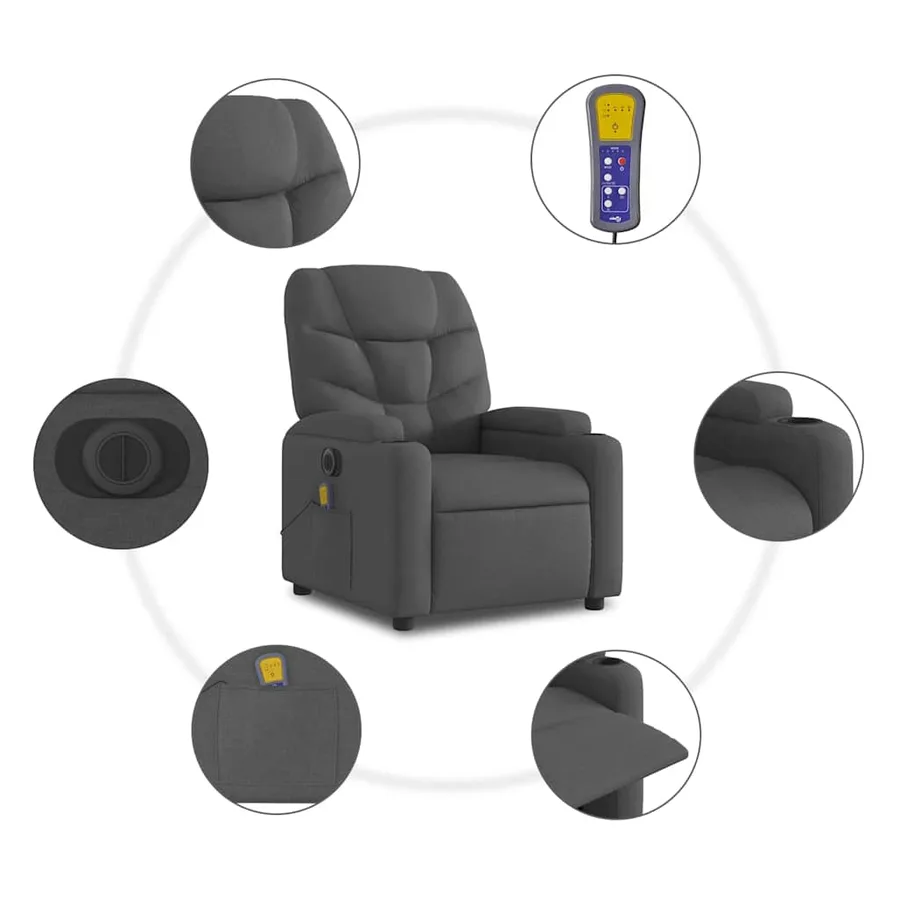 Fauteuil inclinable de massage électrique gris foncé tissu - 8