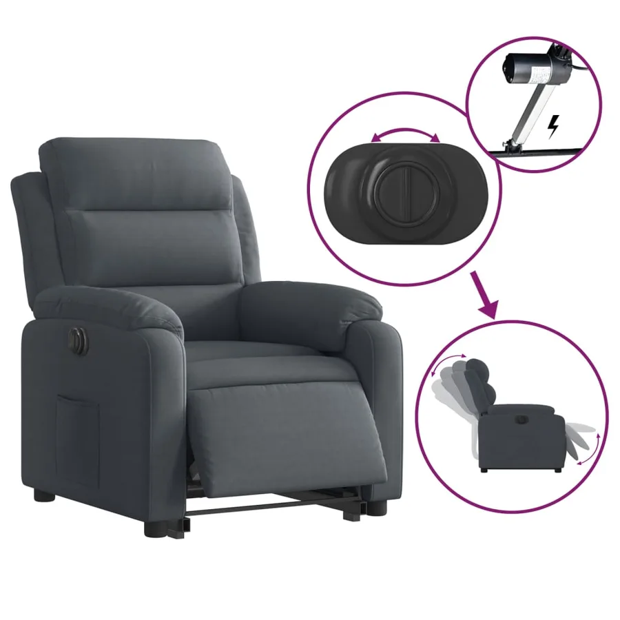 Fauteuil inclinable électrique gris foncé velours - 5