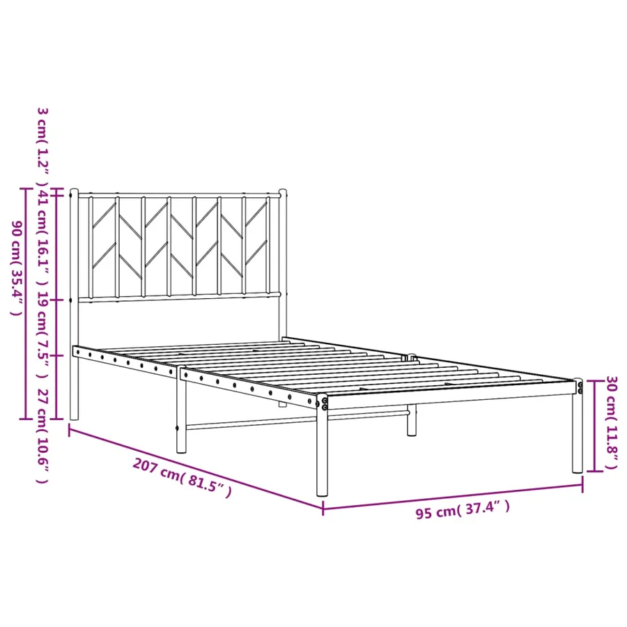 Cadre de lit métal sans matelas avec tête de lit blanc 90x200cm - 10