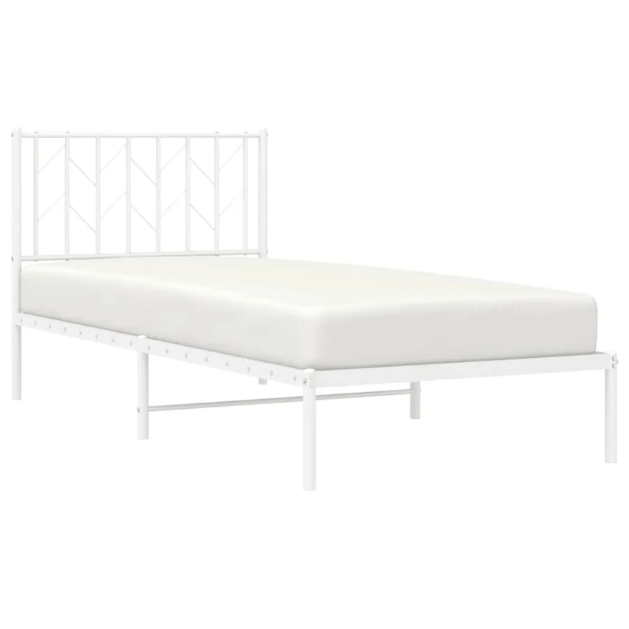 Cadre de lit métal sans matelas avec tête de lit blanc 90x200cm - 3