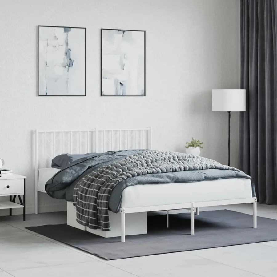 Cadre de lit métal sans matelas et tête de lit blanc 140x200 cm
