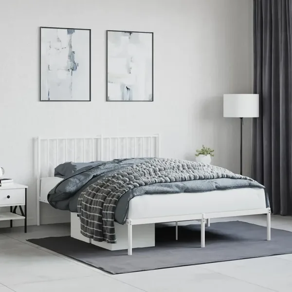 Cadre de lit métal sans matelas et tête de lit blanc 140x200 cm