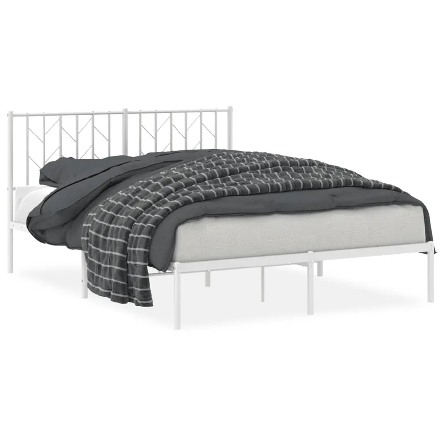 Cadre de lit métal sans matelas et tête de lit blanc 140x200 cm - 2