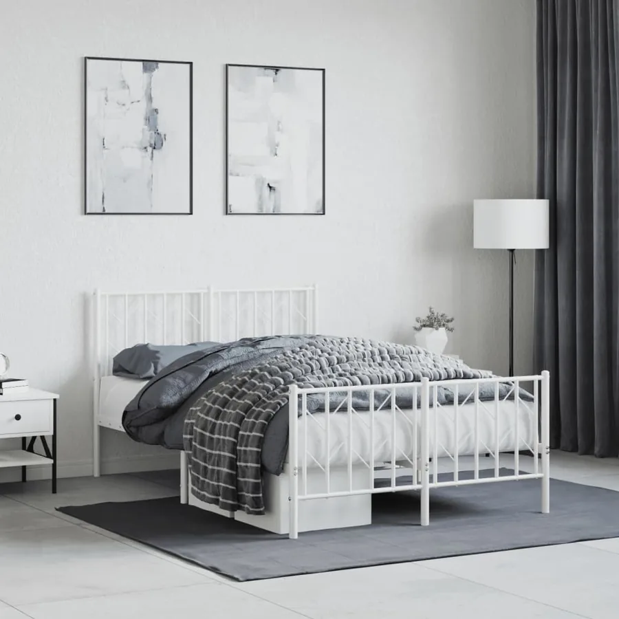 Cadre de lit métal sans matelas et pied de lit blanc 120x200 cm
