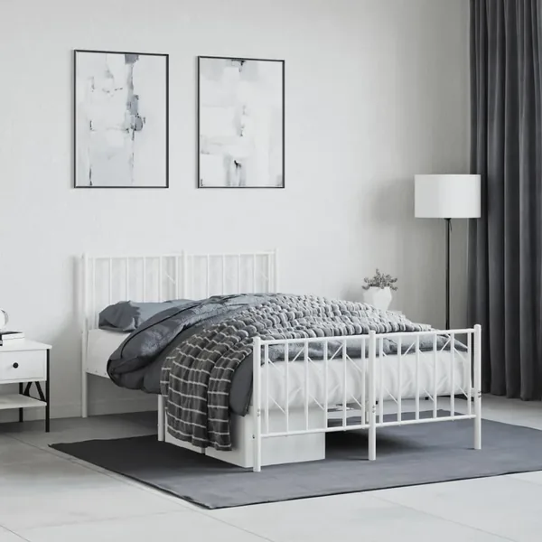 Cadre de lit métal sans matelas et pied de lit blanc 120x200 cm
