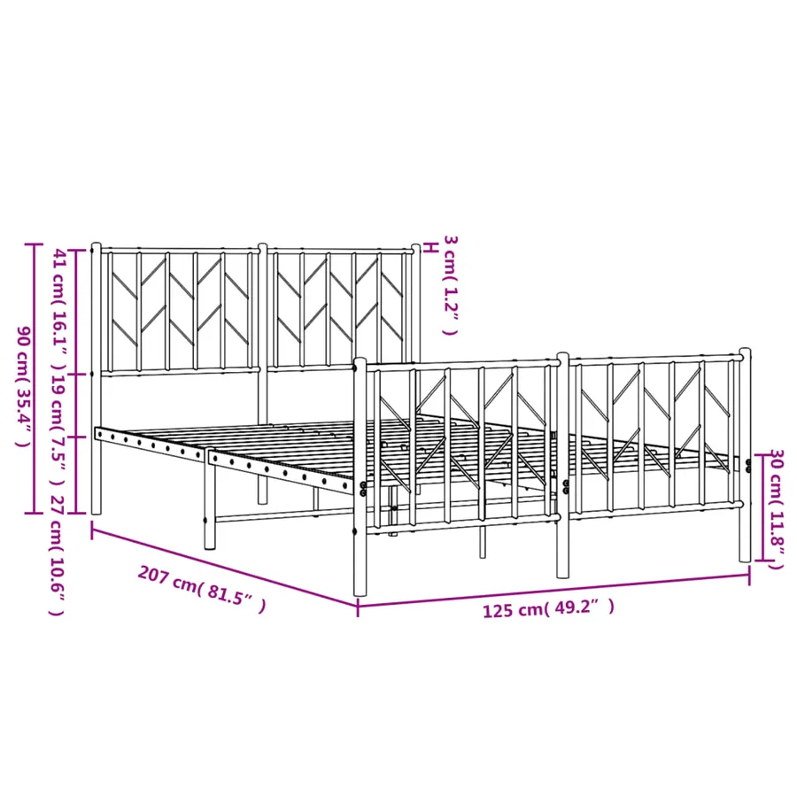 Cadre de lit métal sans matelas et pied de lit blanc 120x200 cm - 10
