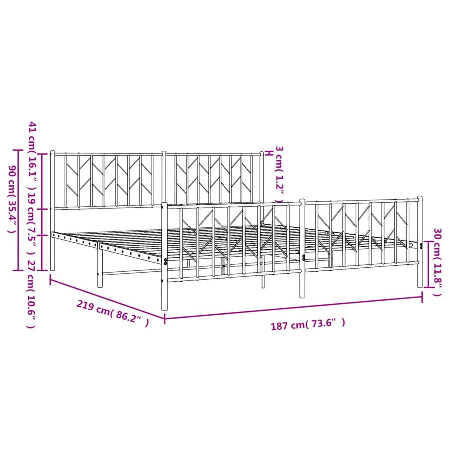 Cadre de lit métal sans matelas et pied de lit blanc 183x213 cm - 10