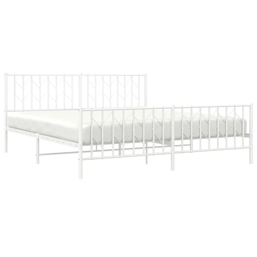 Cadre de lit métal sans matelas et pied de lit blanc 183x213 cm - 3
