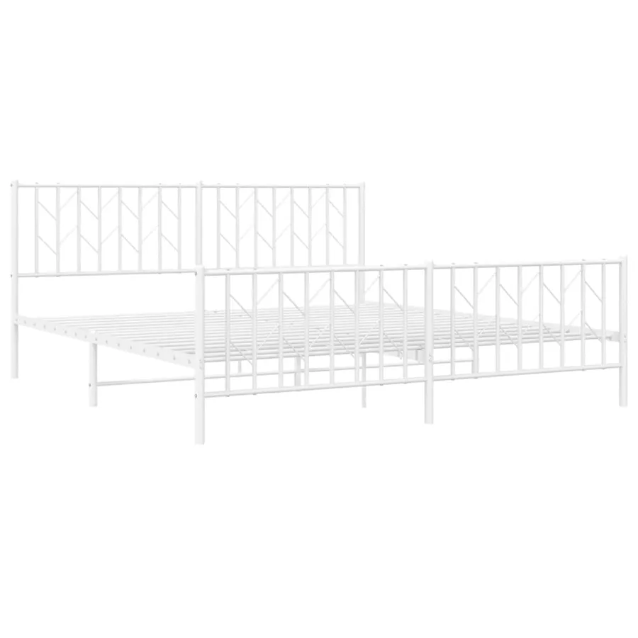 Cadre de lit métal sans matelas et pied de lit blanc 183x213 cm - 4
