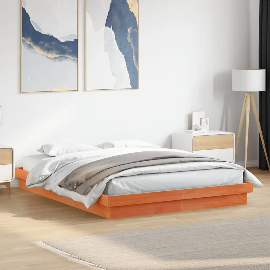 Cadre de lit à LED sans matelas 160x200 cm bois massif - 3