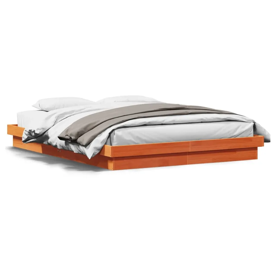 Cadre de lit à LED sans matelas 160x200 cm bois massif - 4