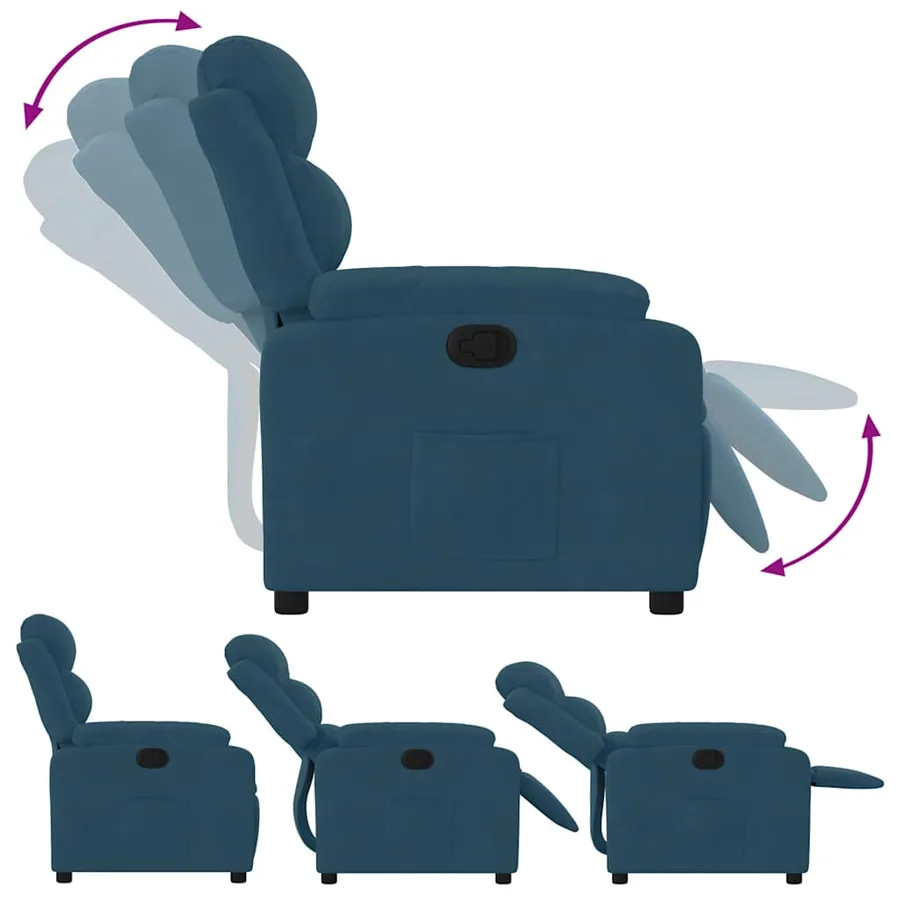 Fauteuil inclinable bleu velours - 4