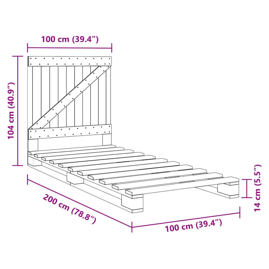 Cadre de lit sans matelas gris 100x200 cm bois massif de pin - 11