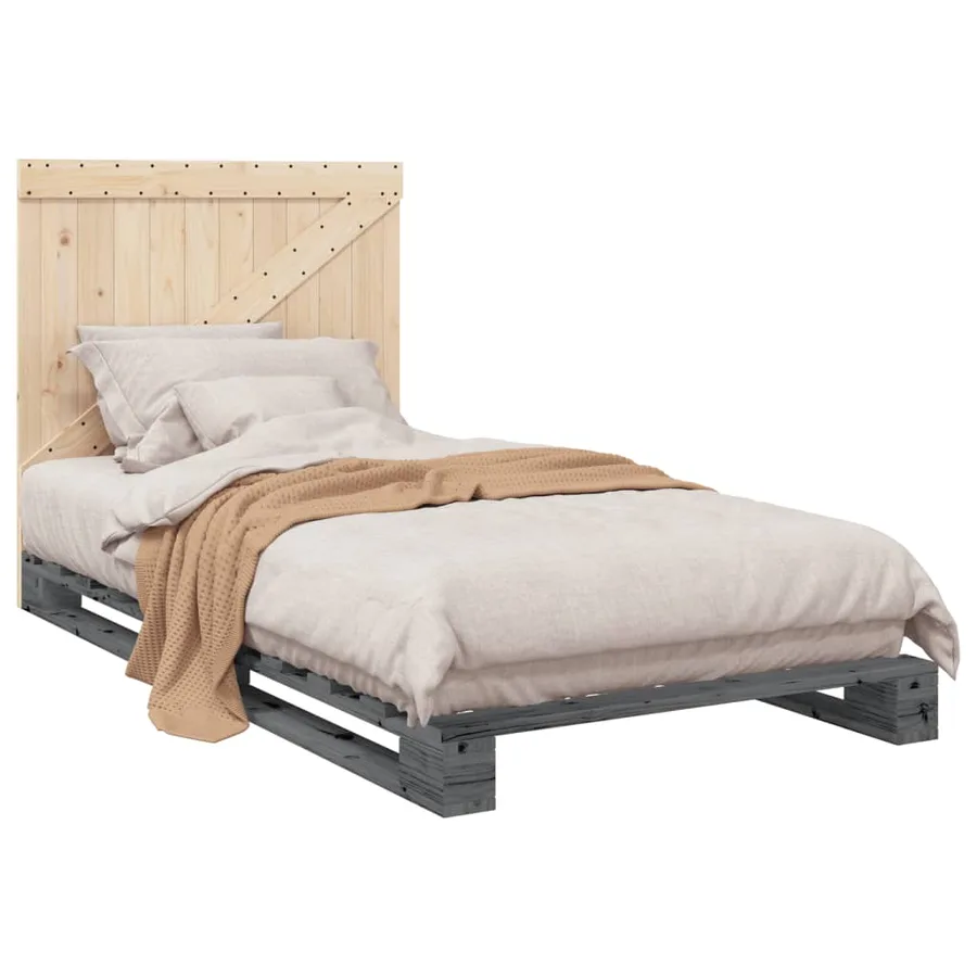 Cadre de lit sans matelas gris 100x200 cm bois massif de pin - 4
