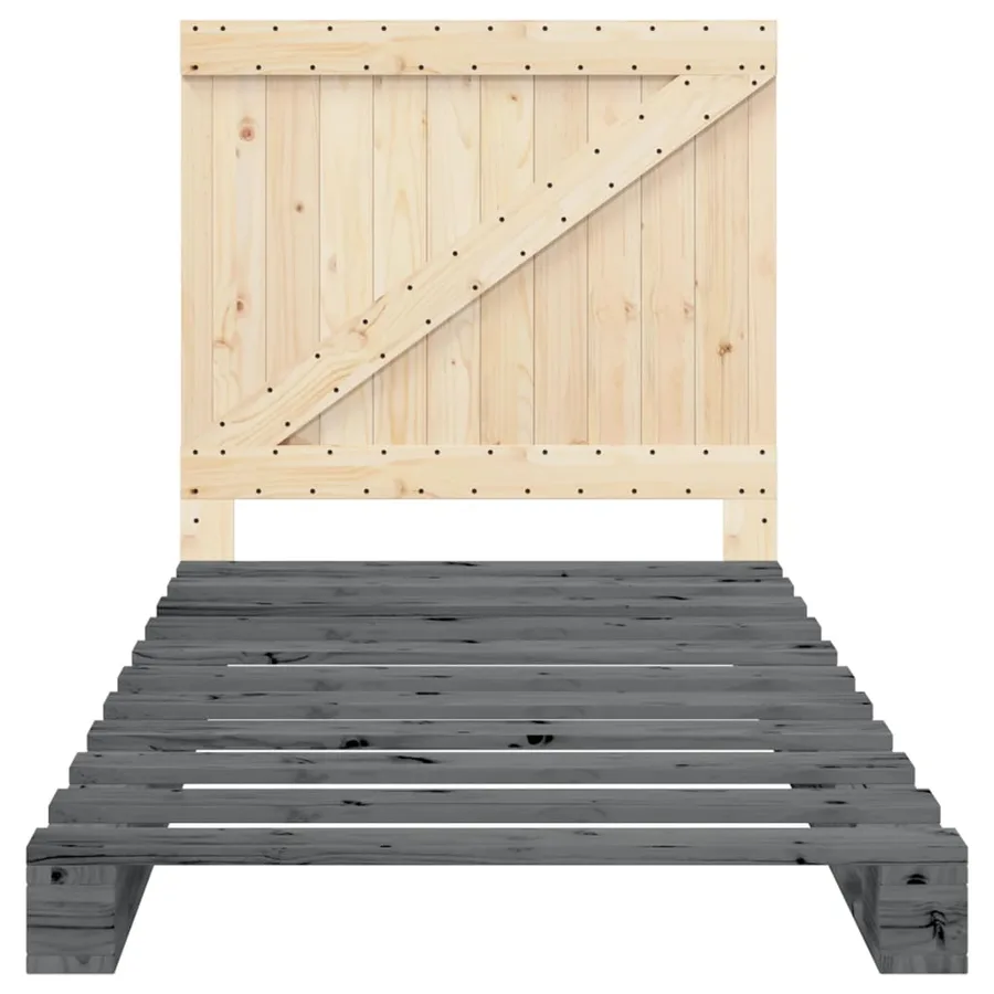 Cadre de lit sans matelas gris 100x200 cm bois massif de pin - 5