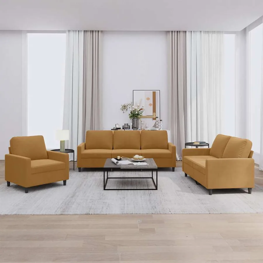 Ensemble de canapés 3 pcs avec coussins Marron Velours