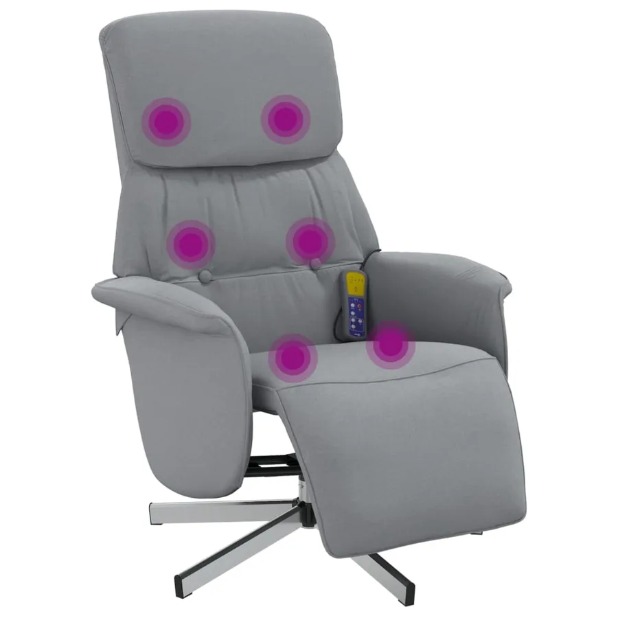 Fauteuil inclinable de massage et repose-pieds gris clair tissu - 2
