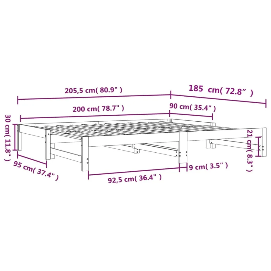 Lit de jour et lit gigogne sans matelas cire marron 90x200 cm - 12