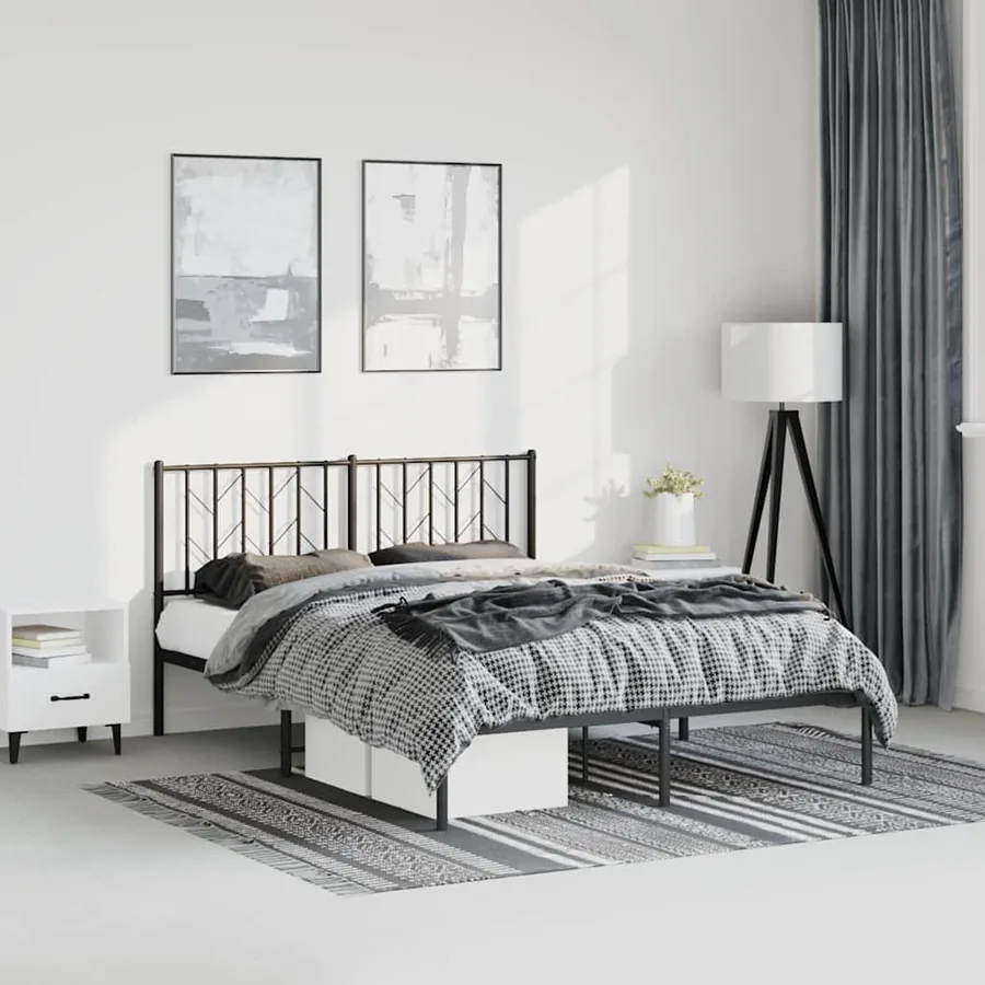 Cadre de lit métal sans matelas avec tête de lit noir 150x200cm
