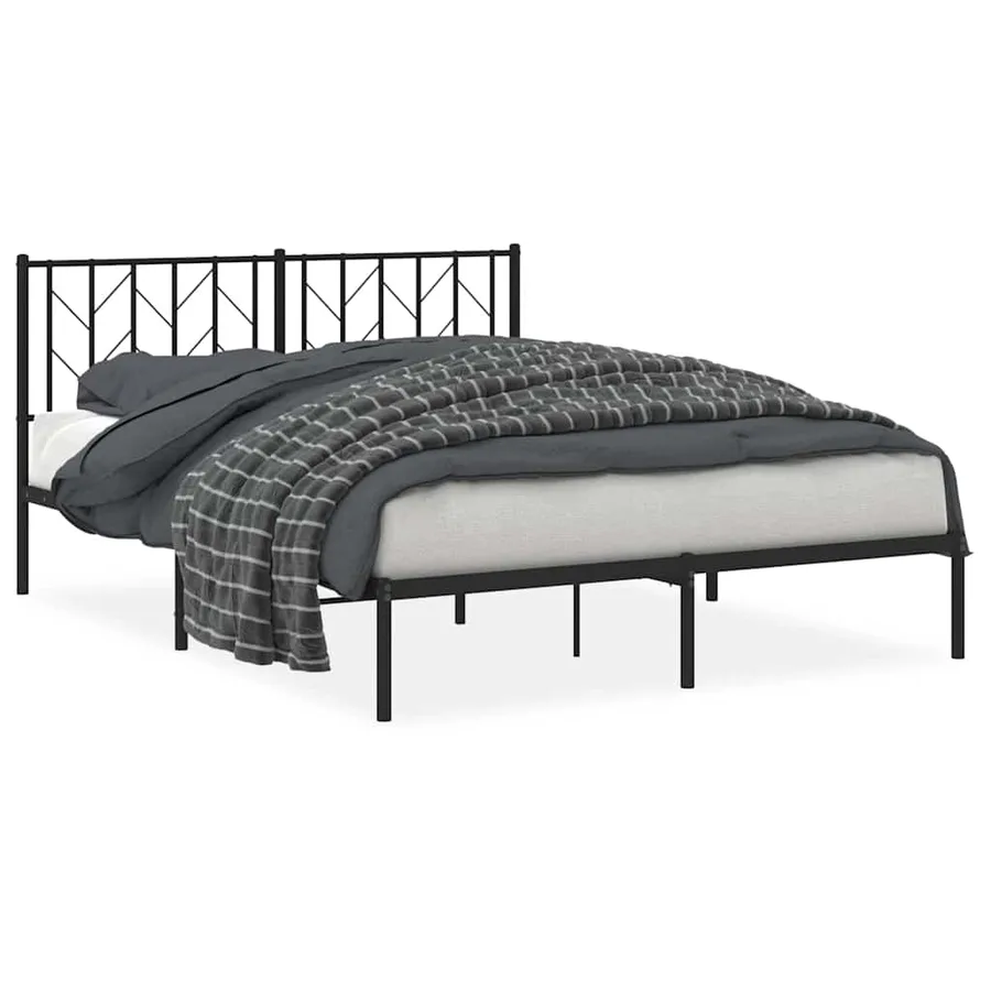 Cadre de lit métal sans matelas avec tête de lit noir 150x200cm - 2