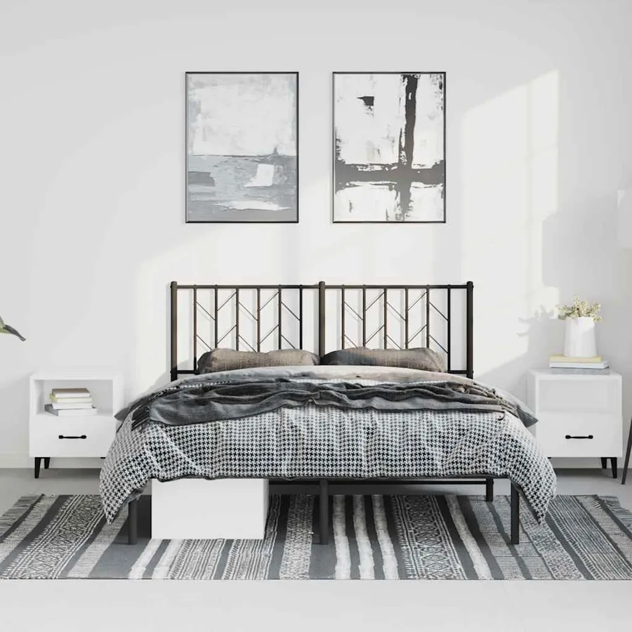 Cadre de lit métal sans matelas avec tête de lit noir 150x200cm - 3