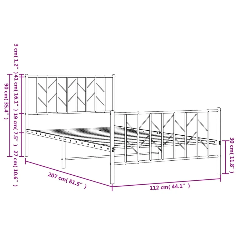 Cadre de lit métal sans matelas et pied de lit blanc 107x203 cm - 10