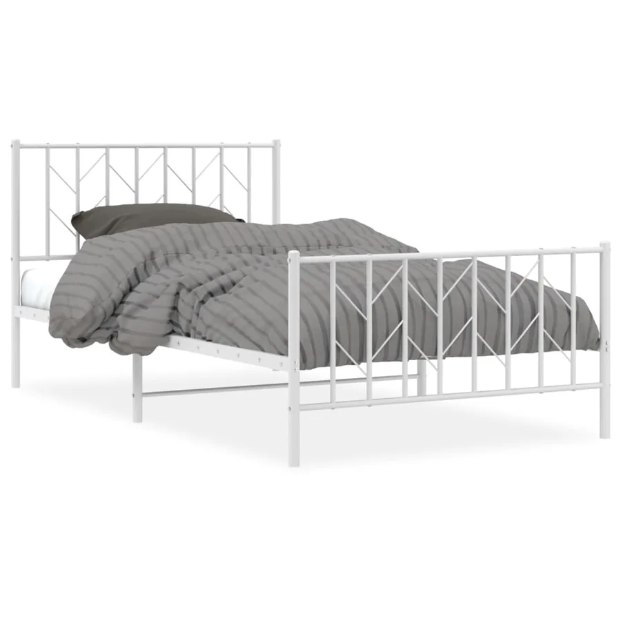 Cadre de lit métal sans matelas et pied de lit blanc 107x203 cm - 2