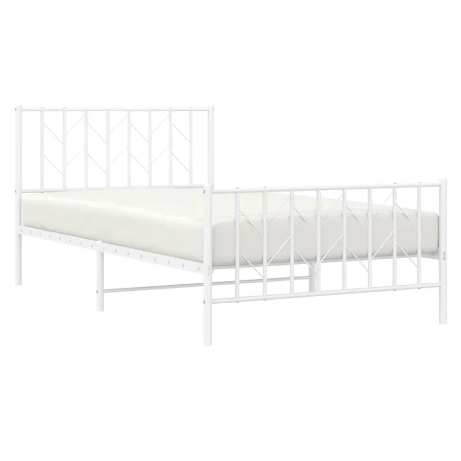 Cadre de lit métal sans matelas et pied de lit blanc 107x203 cm - 3