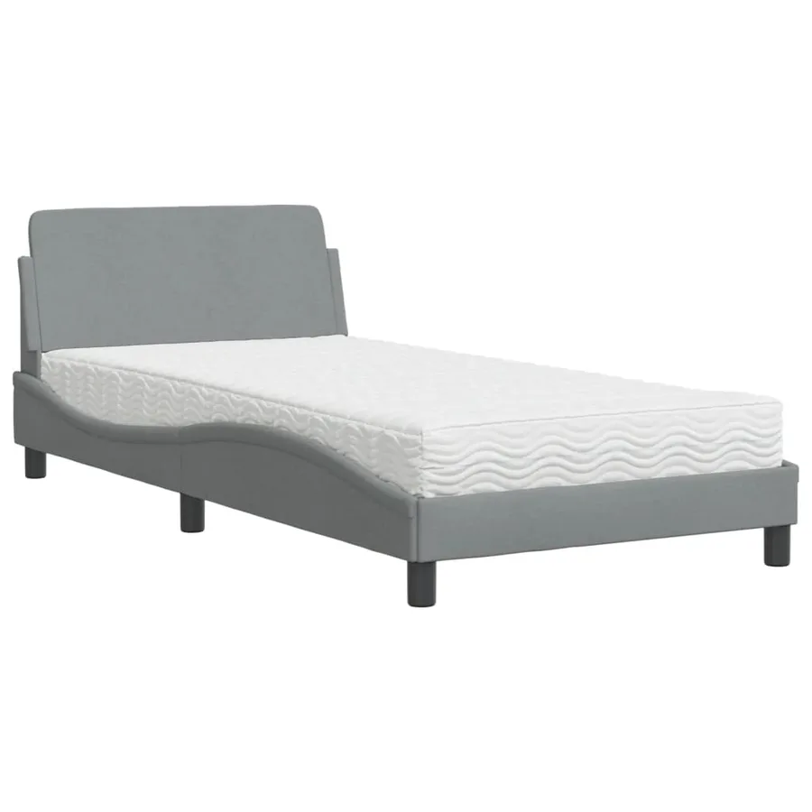 Lit avec matelas Dover gris clair 100x200 cm tissu - 2
