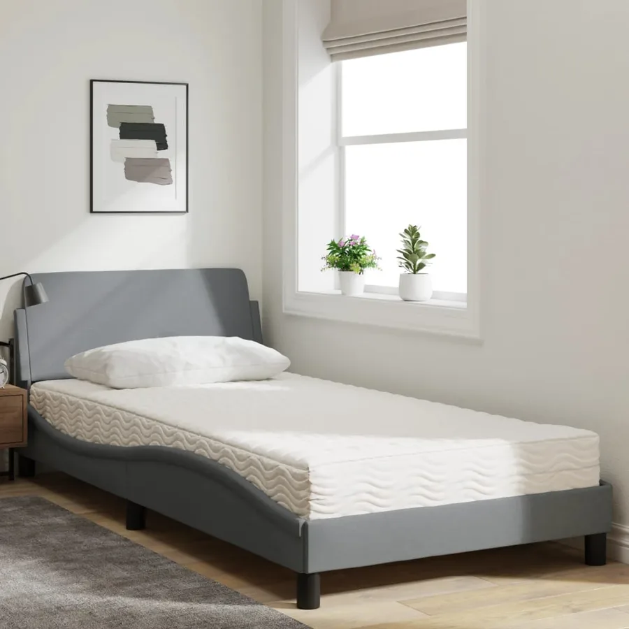 Lit avec matelas Dover gris clair 100x200 cm tissu - 3