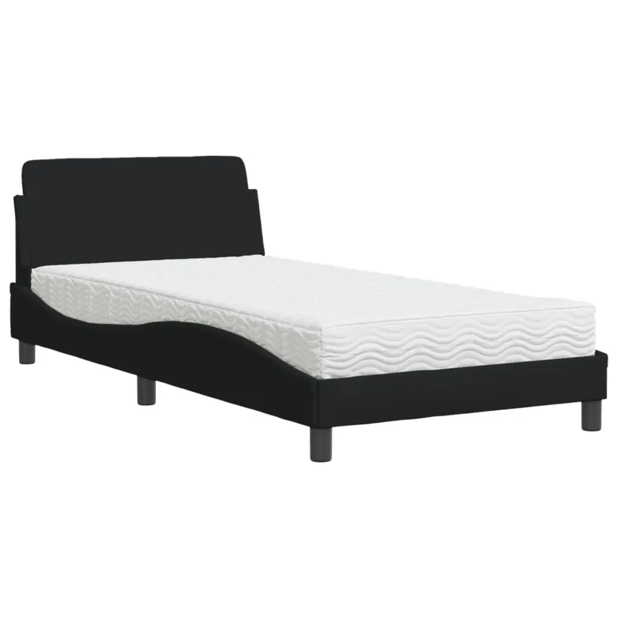 Lit avec matelas Dover noir 100x200 cm tissu - 2