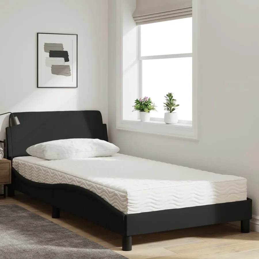 Lit avec matelas Dover noir 100x200 cm tissu - 3