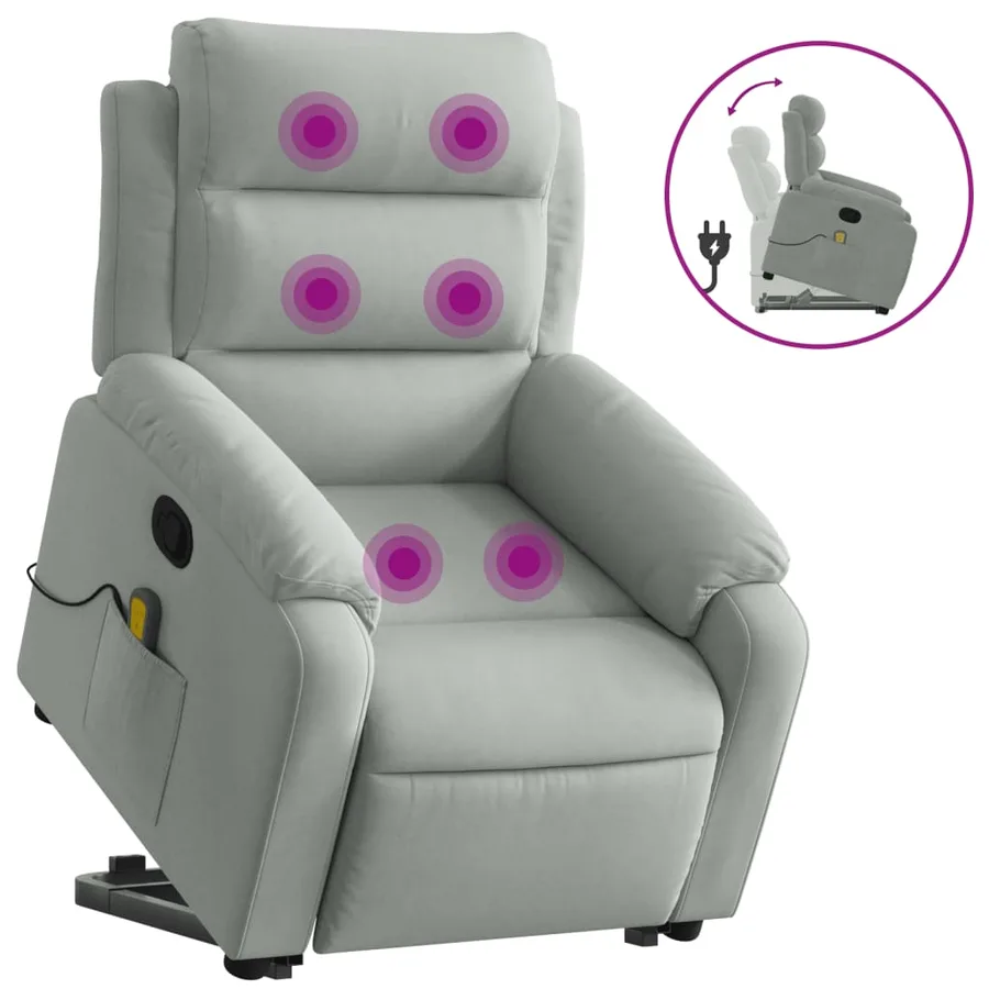 Fauteuil de massage inclinable Gris clair Velours - 2