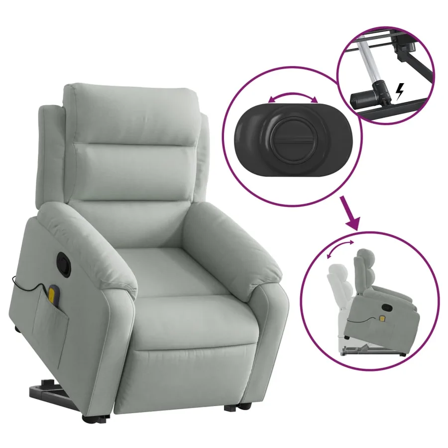 Fauteuil de massage inclinable Gris clair Velours - 5