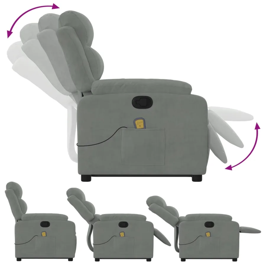 Fauteuil de massage inclinable Gris clair Velours - 6