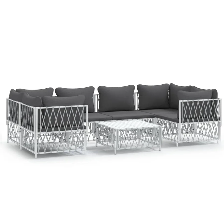 Salon de jardin 7 pcs avec coussins blanc acier - 2
