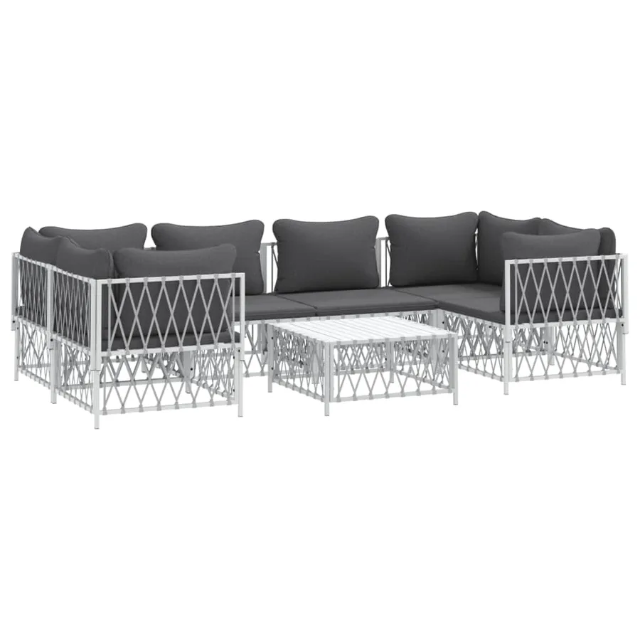 Salon de jardin 7 pcs avec coussins blanc acier - 3