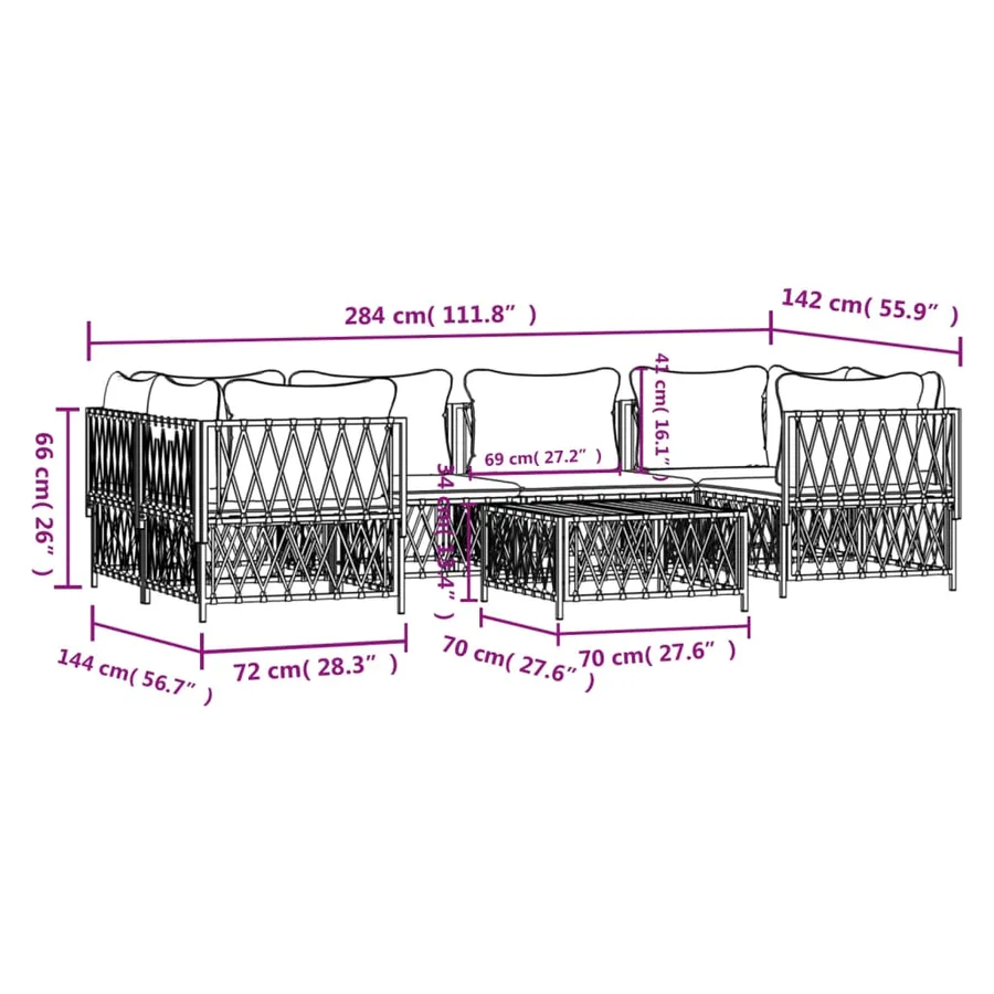 Salon de jardin 7 pcs avec coussins blanc acier - 9
