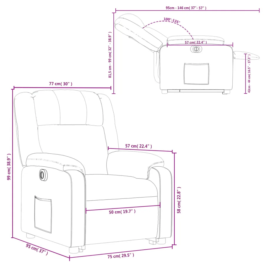 Fauteuil inclinable électrique gris clair tissu - 17