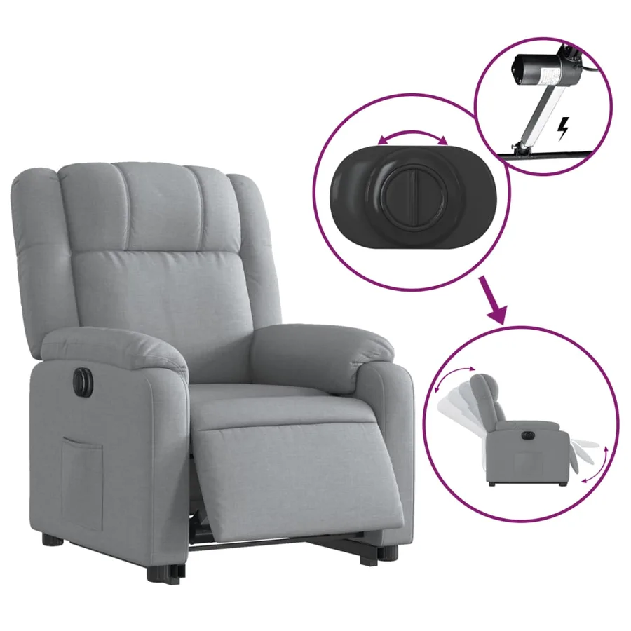 Fauteuil inclinable électrique gris clair tissu - 6