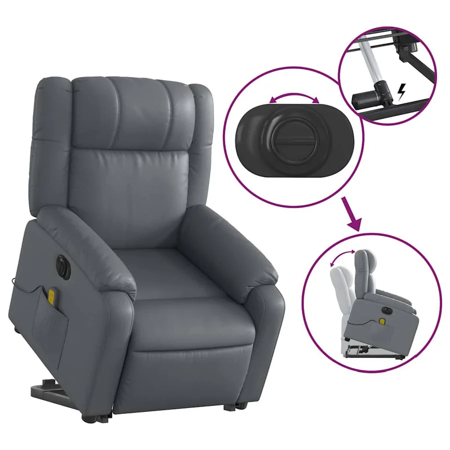 Fauteuil inclinable de massage électrique gris similicuir - 11