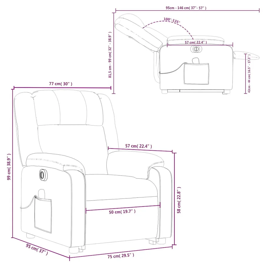 Fauteuil inclinable de massage électrique gris similicuir - 17