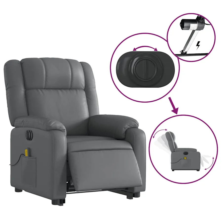 Fauteuil inclinable de massage électrique gris similicuir - 6