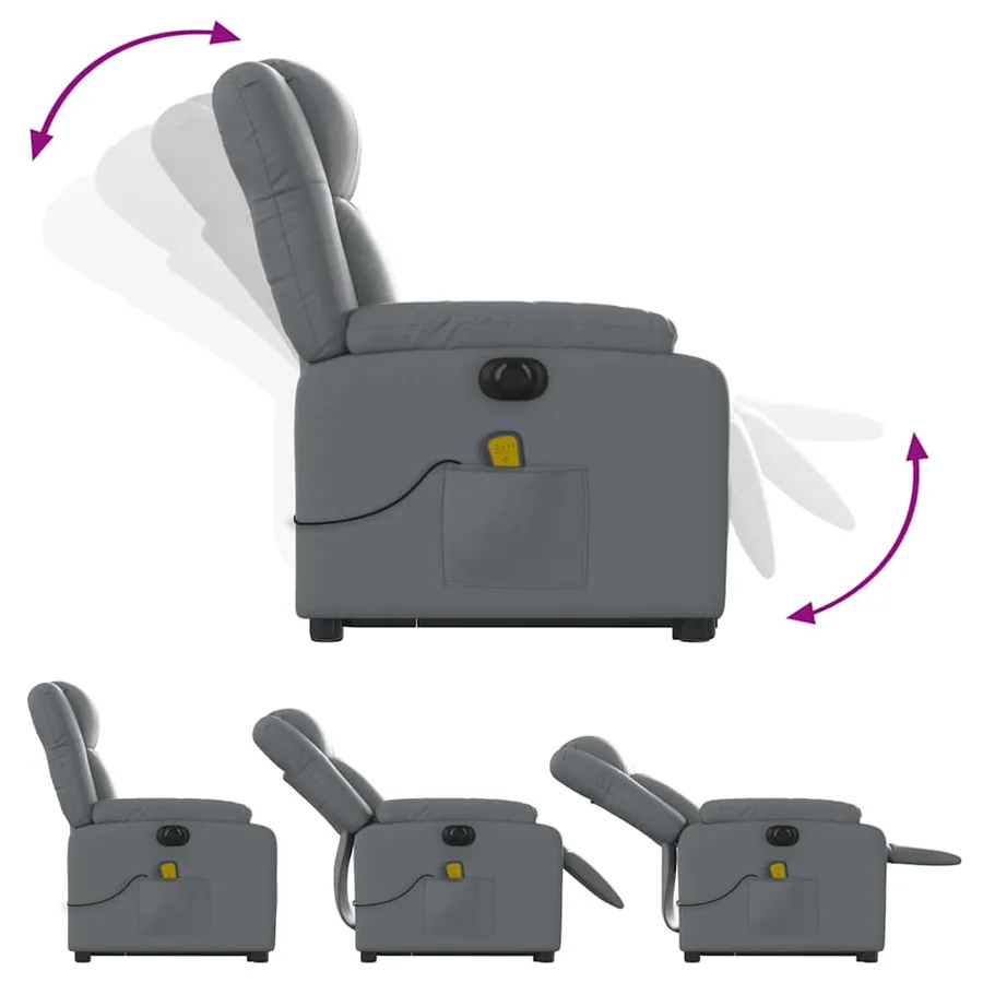Fauteuil inclinable de massage électrique gris similicuir - 7