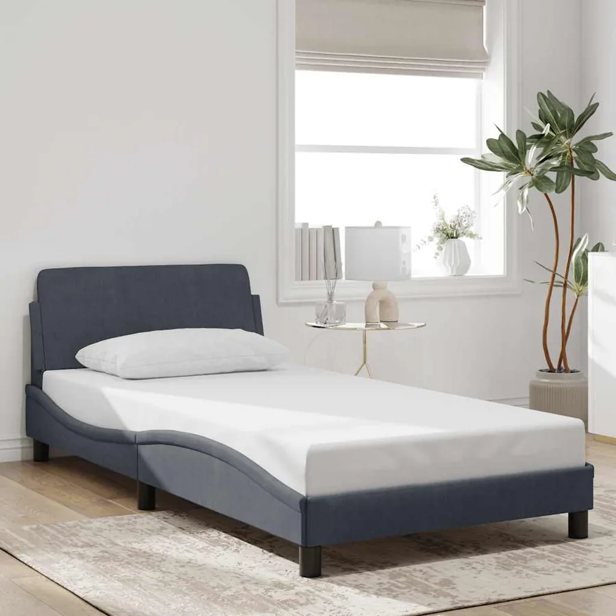 Cadre de lit Dover gris foncé 100x200 cm velours