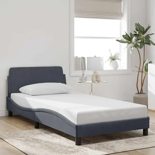 Cadre de lit Dover gris foncé 100x200 cm velours