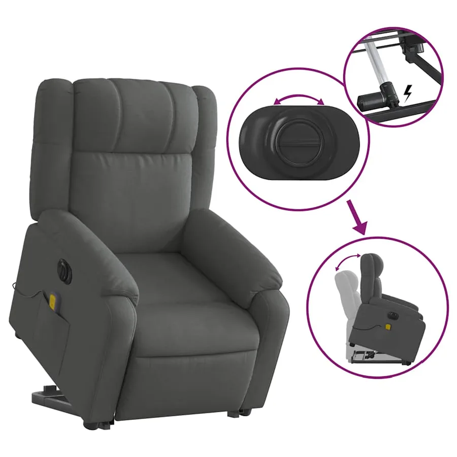 Fauteuil inclinable de massage électrique Gris foncé Tissu - 11