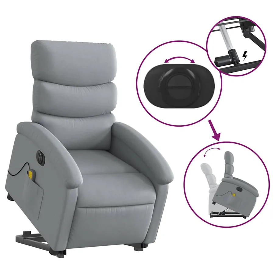 Fauteuil inclinable de massage électrique Gris clair Tissu - 11