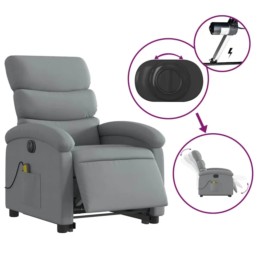 Fauteuil inclinable de massage électrique Gris clair Tissu - 6